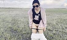 Traveling pov catches public pissing in forest wild