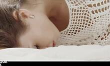 Nancy A and Sabrisse share sensual lesbian kisses and erotic girl-on-girl orgasms.