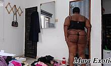 thick ass ebony milf mara exotic spreads her huge chubby bbw pussy in see-through panties on laundry day