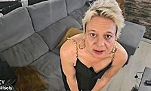 Petite milf sofy teases in sexy short dress
