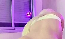 curvy latina blonde pornstar in lingerie slaps huge tits while huge dildo stretches wet pussy solo masturbation