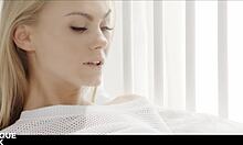 Nancy A and Sabrisse share sensual lesbian kisses and erotic girl-on-girl orgasms.