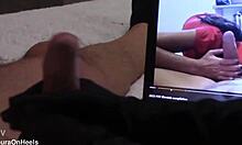 Milf teases big cock with nylon handjob till explosive cumshot