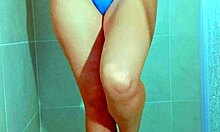 College Beauty's Brazilian Thong Shower Tease Drips Wet Pussy!!