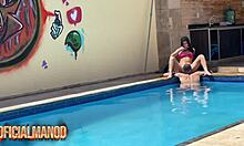 Insta Fame from Paraíba Poolsides with Tattooed Hookup