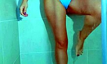 College Beauty's Brazilian Thong Shower Tease Drips Wet Pussy!!