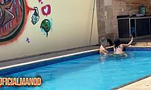 Insta Fame from Paraíba Poolsides with Tattooed Hookup