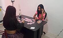 Latina best friends strip during poker flash big asses grope natural tits and show sexy bodies