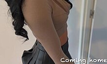 brunette miniskirt slut fucked hard on holiday kitchen counter