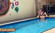 Insta Fame from Paraíba Poolsides with Tattooed Hookup