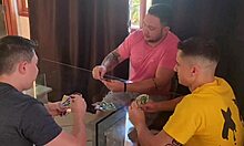 my heart raced as hubby called friends for cards but i fucked all three wildly
