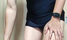 Japanese maid in gym uniform gets anal trained with buttplug?