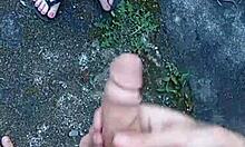 Blonde tattooed Brazilian sucks monster cock bareback in backyard garden