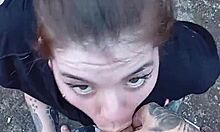 Blonde tattooed Brazilian sucks monster cock bareback in backyard garden