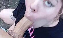 Blonde tattooed Brazilian sucks monster cock bareback in backyard garden
