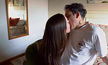 Husband fucks stepson's petite girlfriend in rough threesome with creampie