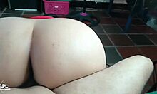 Chubby Asian bends over for monster cock creampie pounding