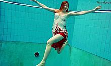 hairy brunette teen marketa swims underwater at pool showing tight beaver pussy