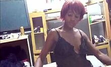 redhead black whore in dress sucks tiny boss cock at dirty dorm! want some?