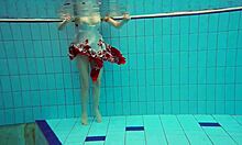 hairy brunette teen marketa swims underwater at pool showing tight beaver pussy