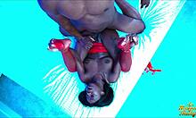 Petite black beauty deepthroats massive cock with dripping wet lips