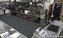 Broker pays cute tattooed girl cash to suck his rock solid monster cock