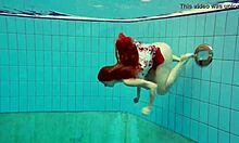 hairy brunette teen marketa swims underwater at pool showing tight beaver pussy