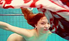 hairy brunette teen marketa swims underwater at pool showing tight beaver pussy