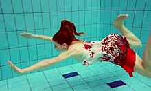 hairy brunette teen marketa swims underwater at pool showing tight beaver pussy