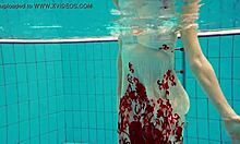 hairy brunette teen marketa swims underwater at pool showing tight beaver pussy