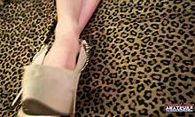 Skinny Blonde Mya Fingered During Footjob on Shaved Cock
