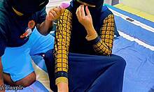 hijab stepsister's ass plugged deep by stepbrother's toy instead of pussy