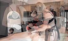 hot russian blonde milf sugarnadya waxes tublancopapi's punished huge cock bare