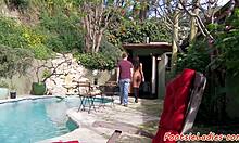 ebony babe's footjob ends with hot jizz on heels