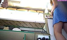 damn, sexy blonde stepsis upskirt flash caught on hidden cam at work!!