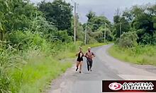 Caught Agatha MILF fucking young stud in woods after jog now gaping pussy takes BBC