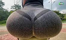 Colombian gym street girl spreads big ass for deepthroat cock fucking and cumshot outdoors