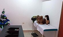 Nurse in business clothes masturbates juicy pussy like slut in doctor's office Christmas day