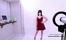 that bold brunette struts in for the modeling audition fuck on sofa