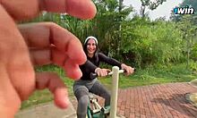 Colombian gym street girl spreads big ass for deepthroat cock fucking and cumshot outdoors