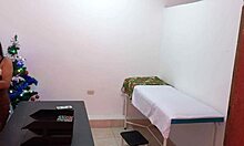 Nurse in business clothes masturbates juicy pussy like slut in doctor's office Christmas day