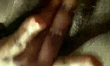 Skinny Ebony Streetwalker Fingers Wet Hairy Pussy Moaning on Bedroom Bed
