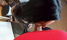 deepthroat goddess in leather fur teases cameltoe, swallows cum with fat ass worship