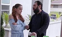 petite teen lily glee deepthroats stepdad's monster cock for facial cumshot