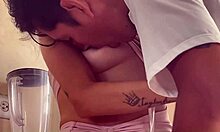 mi cuñada waits panty-less in kitchen for deepthroat gag on my cock while cooking