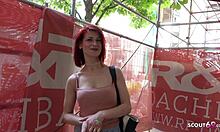 german scout picks up redhead college student jenny for outdoor public fucking cash casting