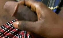 college teen 18+ grabs his HUGE BLACK COCK and jerks it off till cum everywhere