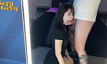 Horny alternative girl deepthroats face fuck