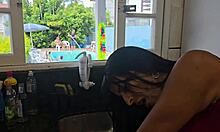 Wife Fucks Husband's Friends in Kitchen While He Cleans Pool Finale
