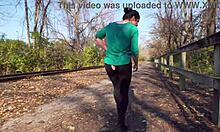 Huge ass mature wife slut's leggings rip wide open for public flashing prank